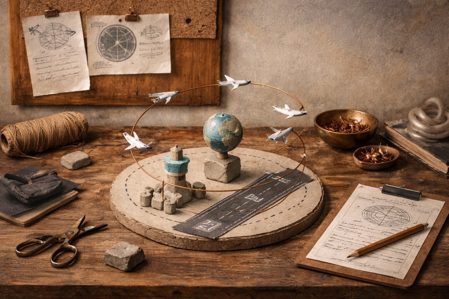 Paper planes circling a desk like air traffic control: too many priorities in the air
